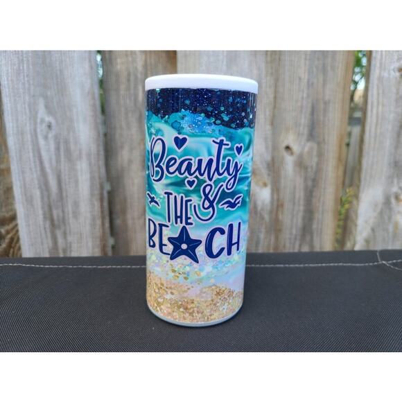 Beauty & The Beach Skinny Can Cooler / Hard Surface Slim Can Holder - Picture 2 of 9